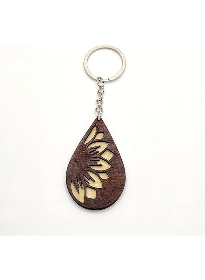 Kipfy Wooden Abstract Leaf Design Keychain – Laser Cut Teardrop Shape Key Ring for Men & Women - Image 3